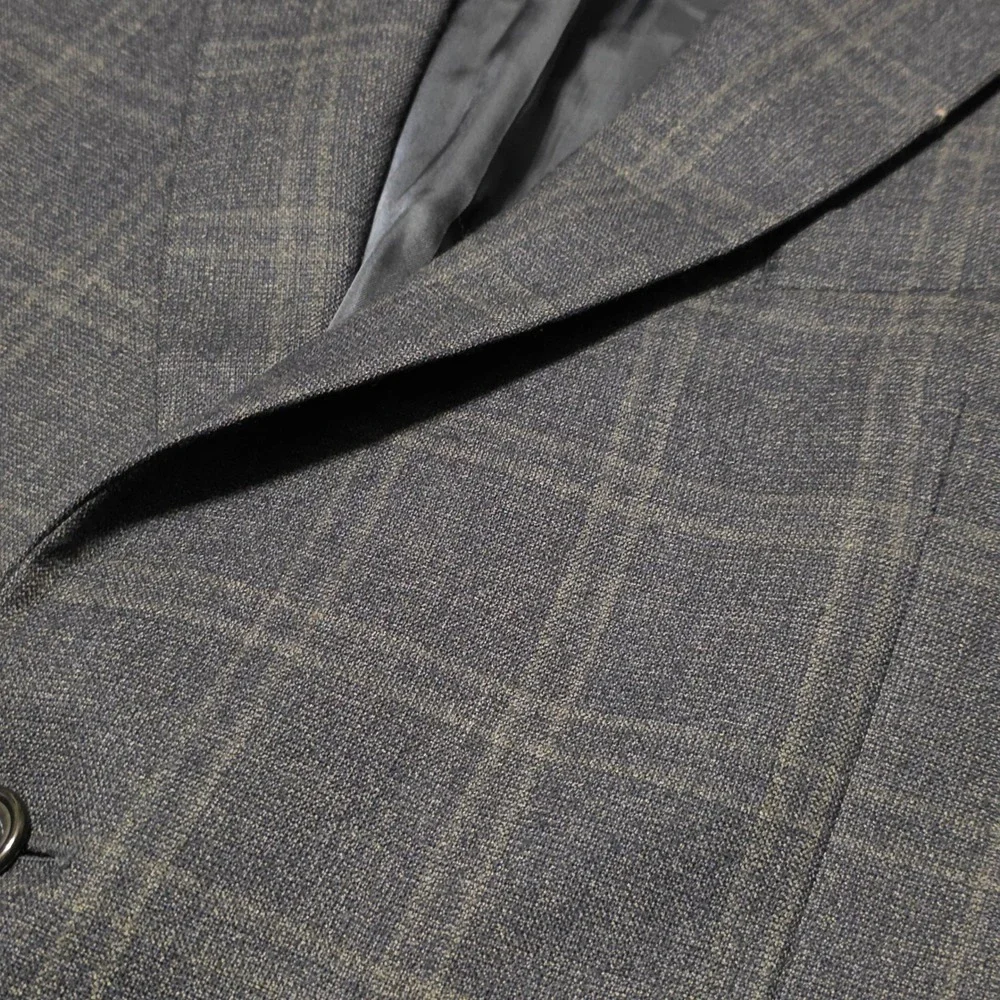 Jos. A. Bank Signature Collection Navy Blue Wool Windowpane Plaid Blazer 42L